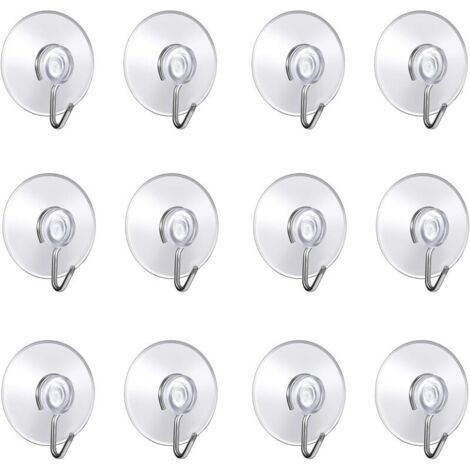 Ganchos de pared con ventosa, paquete de 12, pequeños ganchos redondos de plástico con ventosas para baño y cocina (paquete de 12) (1/4)