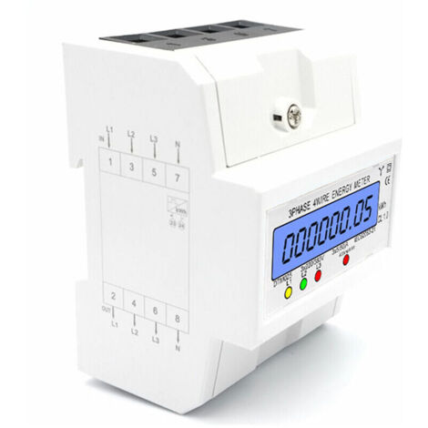 Contador de energía trifásico de 4 hilos, 220/380 V, 5-80 A, consumo eléctrico, contador de kWh, instalación en carril DIN, contador de electricidad digital con pantalla LCD retroiluminada, color blan (1/4)