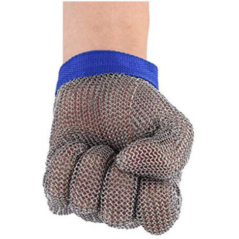 Guantes de acero inoxidable resistentes a cortes para abrir ostras y cortar carne (1 pieza, azul-XL)