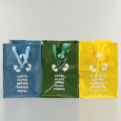 Bolsas reutilizables para la separación de residuos (paquete de 3), bolsas portátiles para la separación de residuos, bolsas laminadas y tejidas, bolsas impresas, bolsas tejidas de PP (1/4)