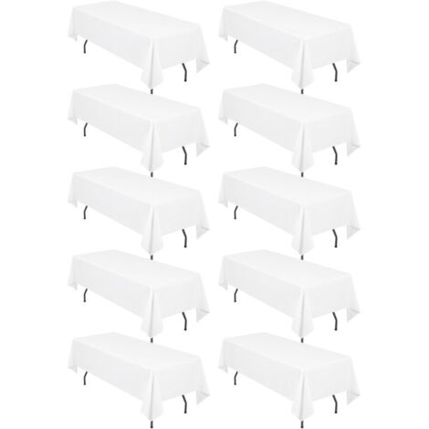 Paquete de 10 manteles rectangulares de 152 x 274 cm, de poliéster blanco, para mesa rectangular de 1,83 m, resistentes a las manchas y a las arrugas, ideales para bodas, restaurantes, fiestas y banqu (1/4)