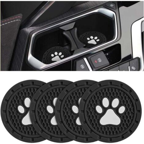 Posavasos antideslizantes de PVC con diseño de huella de perro (paquete de 4), universales de 7 cm, accesorios para el interior del coche para SUV, camiones, autocaravanas y más (negro) (1/4)