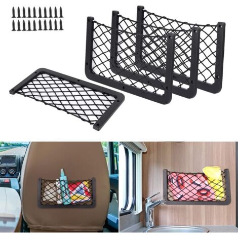 Red de almacenamiento para coche, paquete de 4, organizador para maletero, bolsa multifuncional de 36 x 18 cm para artículos esenciales, caravana, barco y hogar (con 20 tornillos) (1/4)