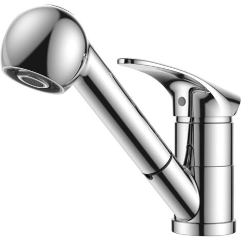 Grifo de cocina de cromo pulido, mezclador de acero inoxidable con rociador, monomando, giratorio 360°, monomando para 1 orificio (1/4)