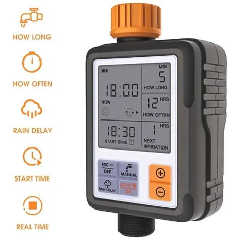 Temporizador de riego digital programable: pantalla grande de 3 pulgadas, resistente al agua IP65