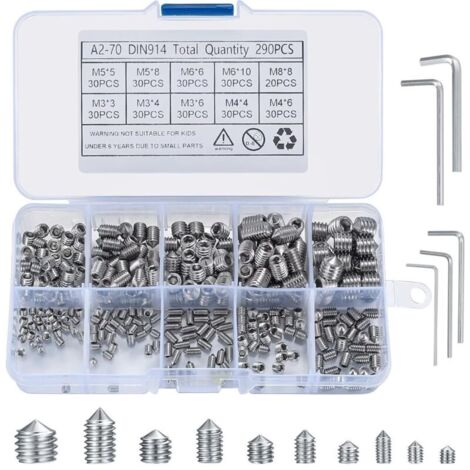 290 tornillos de cabeza hueca hexagonal de acero inoxidable M3/M4/M5/M6/M8, con rosca interna para manijas de puerta, con 5 llaves Allen. (1/4)