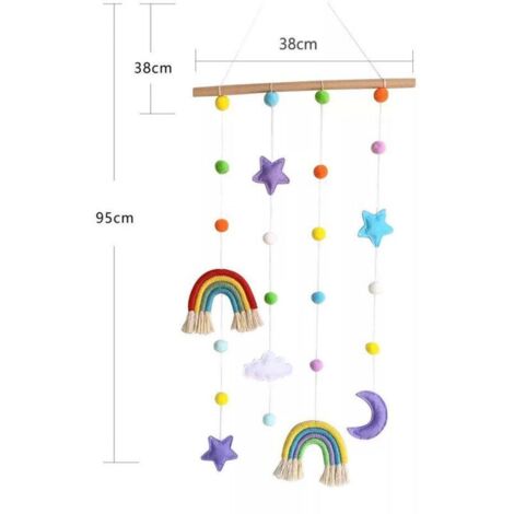 Arte de pared de bolas de fieltro de arcoíris tejidas a mano para la habitación de los niños/decoración del hogar, colgante de pared con borla (1/3)
