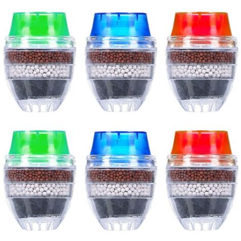 Filtro de agua de grifo de carbón activado, paquete de 6 minipurificadores de agua, filtro de grifo de cocina, filtro antical universal premium, grifo de cocina redondo (filtro de 6 capas) (1/4)
