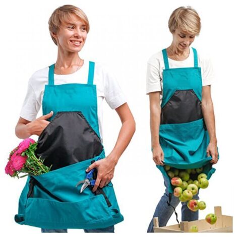 Delantal de recolección (verde), bolsa de lona para recolectar frutas, ajustable, de gran capacidad y con abertura inferior para jardineros.