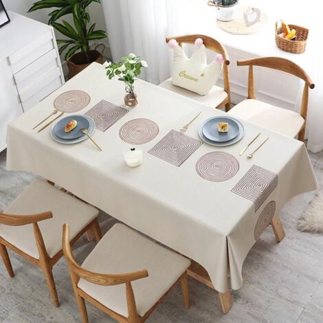 Mantel rectangular beige de 140 x 180 cm, de PVC antimanchas, impermeable, fácil de limpiar, con estampado geométrico nórdico. (1/4)