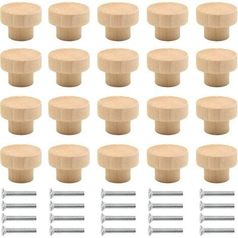 20 tiradores redondos de madera natural para muebles, ideales para armarios, cajones, tocadores, cocinas, etc. (color madera)