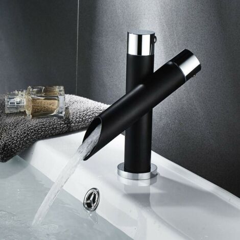 Grifo de baño negro mate, cascada, lavabo, mezclador, diseño moderno, latón