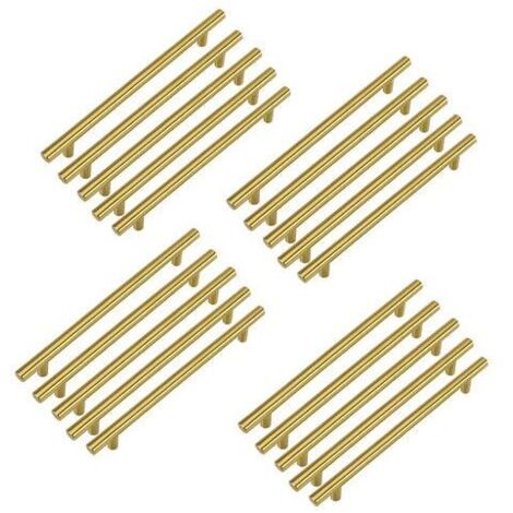 20 tiradores dorados para armarios de cocina de 128 mm. Tiradores dorados de acero inoxidable para cajones y cocinas. (1/4)