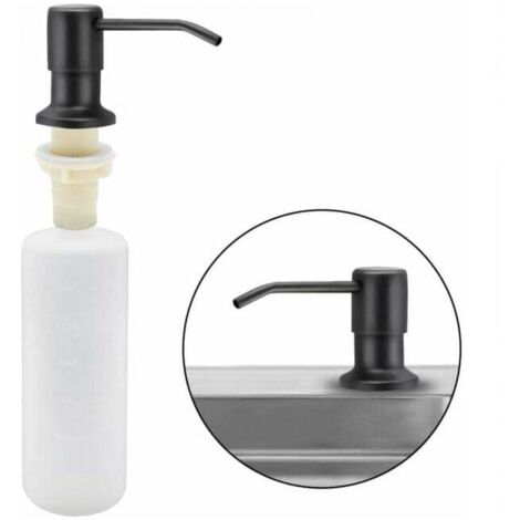 Dispensador de jabón lavavajillas empotrado de acero inoxidable de 350 ml para cocina, dispensador de jabón recargable con bomba giratoria de 360° (negro mate) (1/3)