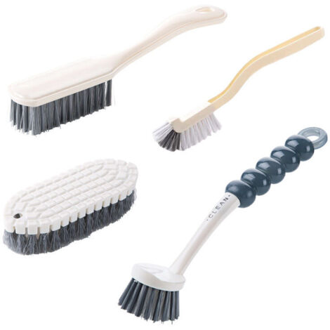 Cepillo de limpieza de cocina de 4 piezas con raspador, cepillo de limpieza plegable, cepillo de limpieza de ranuras, cepillo de fregado práctico para limpiar la cocina, el piso y la piscina. (1/4)