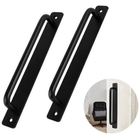 Manija de puerta de 2 piezas, de aleación de aluminio negro, de alta resistencia, para puertas corredizas interiores y exteriores, puertas de granero, armarios y dormitorios. Con 4 tornillos, color ne (1/4)