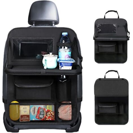 Organizador de asiento de coche, protector de respaldo grande, para niños, multifuncional, impermeable, con mesa plegable, funda para tableta y múltiples bolsillos, color negro (1/4)