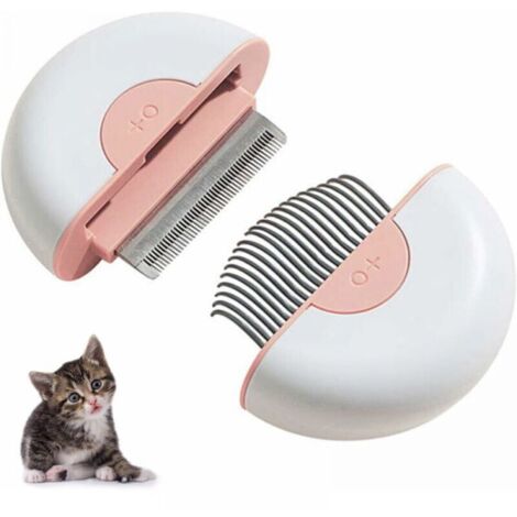 Peine 2 en 1 para mascotas, mini peine de aseo y masaje para mascotas de pelo largo y corto, con púas de acero inoxidable que limpian el pelo suelto (rosa) (1/4)