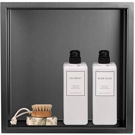 Nicho de ducha empotrado, nicho de ducha, estante de ducha empotrado de acero inoxidable para guardar champú, 32 × 32 cm, antracita (tamaño del orificio de pared: 30 × 30 × 12,5 cm)