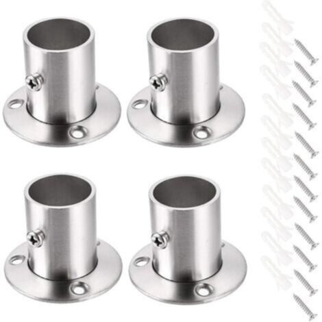 Paquete de soportes para barra de cortina, soporte de riel, soporte de base, brida de acero inoxidable, soportes de extremo para barra de cortina de armario (plateados)