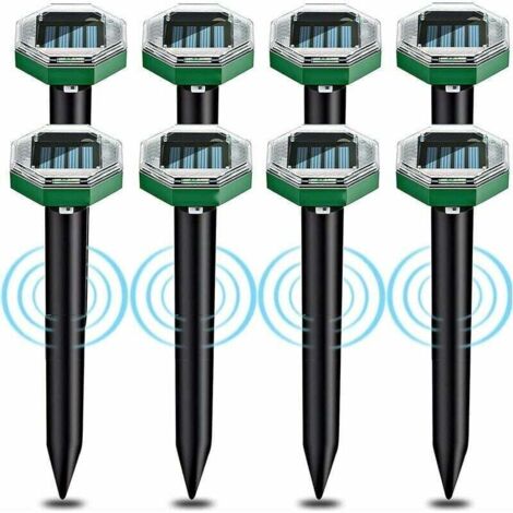 Ahuyentador ultrasónico solar para topos Tigrezy (paquete de 8), con clasificación de impermeabilidad IP65, ideal para jardines, patios y céspedes.
