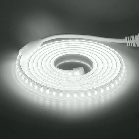 Tira LED impermeable IP65, 220 V, flexible, para escaleras, dormitorio, cocina, interior y exterior (blanca, 5 m)