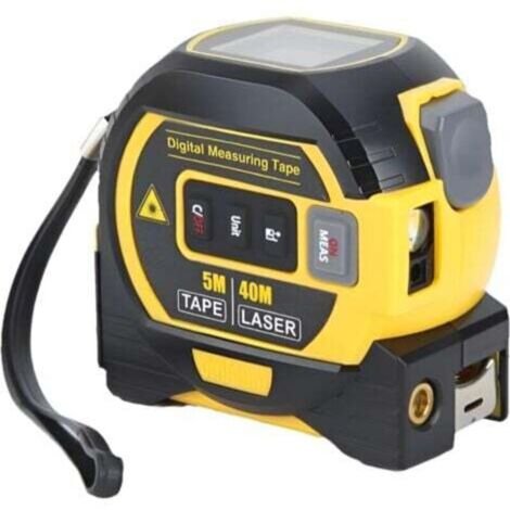 Medidor láser digital 3 en 1 con línea láser cruzada, medidor de distancia láser digital de 40 m, cinta métrica de 4,9 m con retroiluminación LCD para distancia, área y volumen.