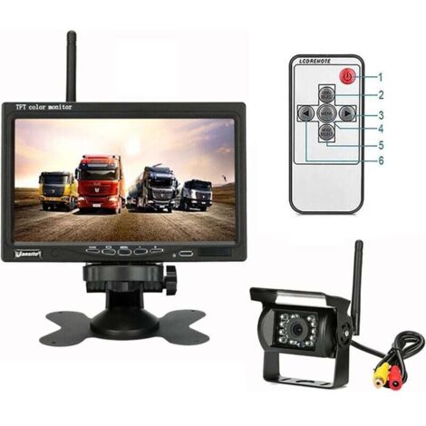 Cámara de visión trasera inalámbrica para coche, impermeable, de 12 V y 24 V, con 18 LED, visión nocturna infrarroja y monitor LCD TFT de 7 pulgadas para coche, camión, furgoneta, caravana o RV (con 1