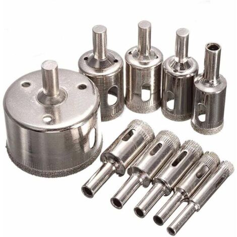 Kit de sierra de corona de diamante para cortar vidrio, azulejos, cerámica y mármol (8 mm, 10 mm, 12 mm, 14 mm, 16 mm, 18 mm, 20 mm, 22 mm, 26 mm, 50 mm) (1/4)