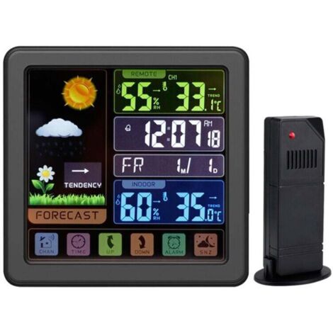 (Negro) Estación meteorológica inalámbrica a color con pantalla táctil completa, reloj meteorológico inalámbrico multifuncional, bloqueo para niños, puerto USB y pantalla LCD a color (1/4)