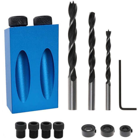 Guía para carpintería, posicionador angular multifuncional, juego de abrazaderas de 14 orificios para ángulos de 15 grados, incluye broca de 6/8/10 mm y abrazadera de tornillo. Juego para carpintería. (1/4)