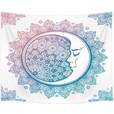 Tapiz de mandala, 230 x 180 cm, tapiz psicodélico bohemio indio, tapiz de estrellas y luna, para colgar en la pared de dormitorio, sala de estar y dormitorio. (1/4)