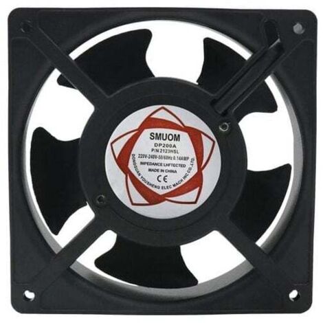 Ventilador axial para chimenea tipo cassette, enchufable, alta temperatura, aspas metálicas, silencioso y universal. 120x120x38mm. -
