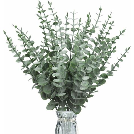 Ramas de eucalipto artificiales, tallos de eucalipto artificiales, hojas de eucalipto, ramas, hojas de eucalipto artificiales, hojas de eucalipto verdes de imitación para arreglos florales en el hogar (1/4)