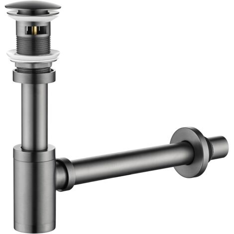 Juego completo de sifón para lavabo, desagüe ajustable de 3,8 cm, tubo de latón macizo con sifón extraíble, versión sin rebosadero, negro mate