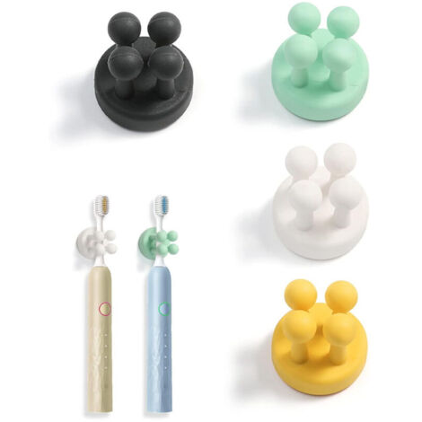 Portacepillos de dientes de silicona de pared para ducha, cuatro soportes para maquinillas de afeitar, apto para baño, cocina y dormitorio. (1/4)