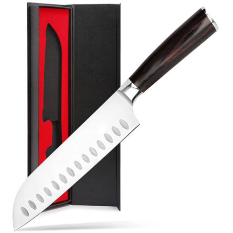 Cuchillo Santoku XVX de 17 cm, cuchillo de chef, cuchillo de cocina profesional y afilado, de acero inoxidable, mango ergonómico, cuchillo de calidad, ideal como regalo. (1/4)