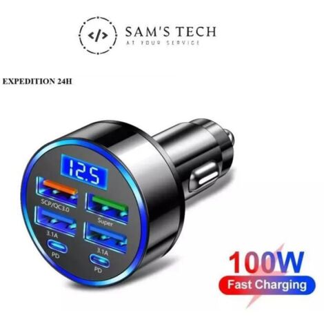 6-Port Auto Zigarettenanzünder Ladegerät 4 USB + 2 PD Display Schnelle Aufladung (1/4)