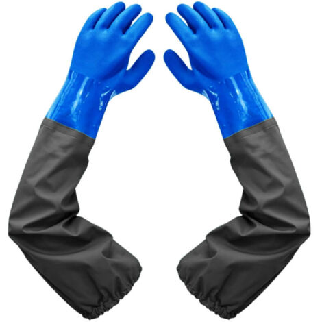 Guantes de goma impermeables, 27 pulgadas, puños elásticos, forro grueso, adecuados para la industria química, agricultura y pesca. (1/4)