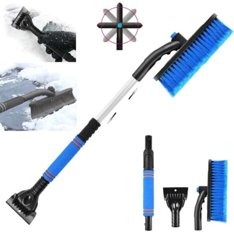 Rascador de hielo y nieve 3 en 1, raspador de hielo para coche con escoba, cepillo ajustable para quitar nieve, raspador de hielo para coche (azul)