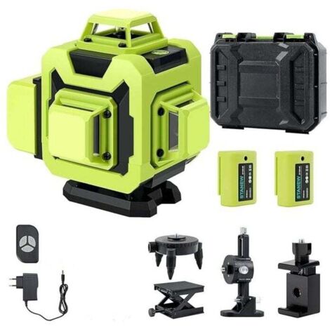 Nivel láser autonivelante de 360° para obras de construcción, 4D, 16 líneas, nivelación automática, soporte giratorio, control remoto, batería de 2x2400 mAh, autonivelación y modo de pulso para exteri (1/4)