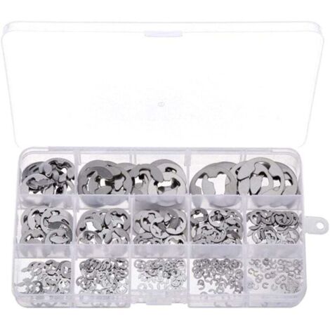 AIPERQ 400 piezas Anillos de retención tipo E Anillos de retención externos Anillos de retención E Surtido Anillos de retención de acero inoxidable para eje de máquina estriado con caja de embalaje