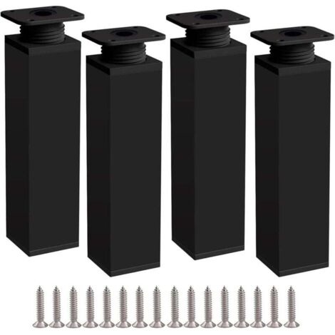 Patas para muebles XVX, 4 patas de 20 cm, color negro, altura regulable, patas para muebles fabricadas en aleación de aluminio, altura regulable de 0 a 20 mm, viene con tornillos de acero inoxidable