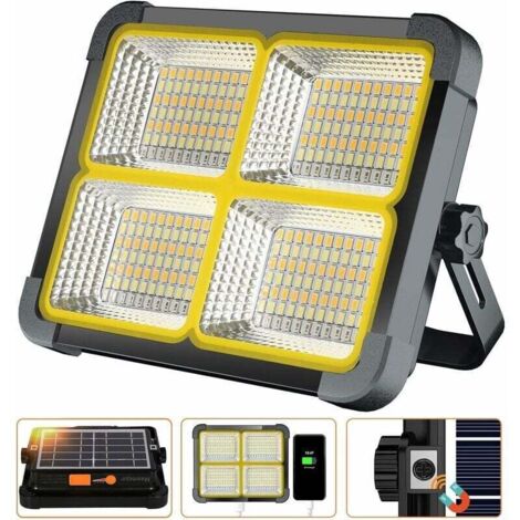 XVX Foco Proyector LED Recargable, 336 LED/100W/Panel Solar/4 Modos de Iluminación/Batería Externa 12000mAh/Absorción Magnética, Ideal para Camping, Trabajo, Pesca, Color Negro [Clase de eficiencia en
