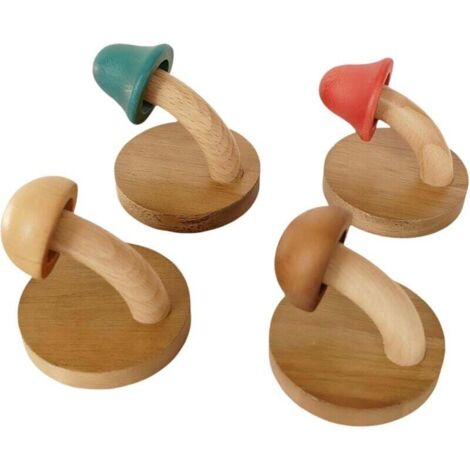 Paquete de 4 ganchos de almacenamiento de hongos con gancho individual de madera y paredes sin daños, decoración del hogar de 2,8 pulgadas para ganchos sobre puertas y ganchos para ropa (1/4)