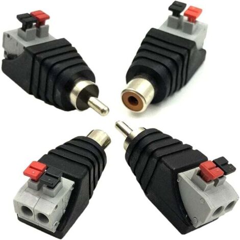 Adaptador de conector de presión de resorte AIPERQ de 2 pares RCA macho hembra a 2 pines hembra AV Audio Video (1/4)