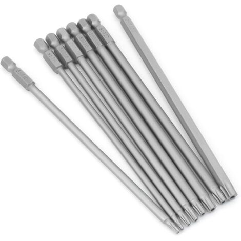 Juego de puntas Torx largas de 8 piezas - Juego de herramientas eléctricas Torx con cabeza de estrella magnética de 1/4" y vástago hexagonal largo de 150 mm (8 piezas de 150 mm) (1/4)