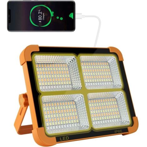 100W 10000LM Reflector LED Recargable Linterna Portátil Luz de Trabajo con Panel Solar 16500mAh Lámpara USB Recargable para Camping Construcción Sitio Garaje Taller (A) (1/4)