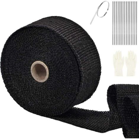 Cinta térmica de 15 x 50 mm, cinta aislante para colector de escape, cinta aislante térmica con 10 bandas de acero inoxidable para colector de motocicleta y tubo de escape (negro) (1/4)