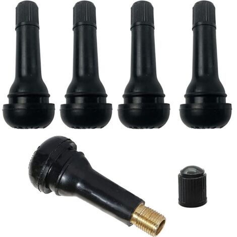 TR414 Schwarz (5 Stück) Reifenventile, Autoventilkappe, Autoreifenventil, Gummiventilkappe für Reifenventilschaft, Snap-in-Gummiventilfelgen, für Auto, Motorrad, (1/4)